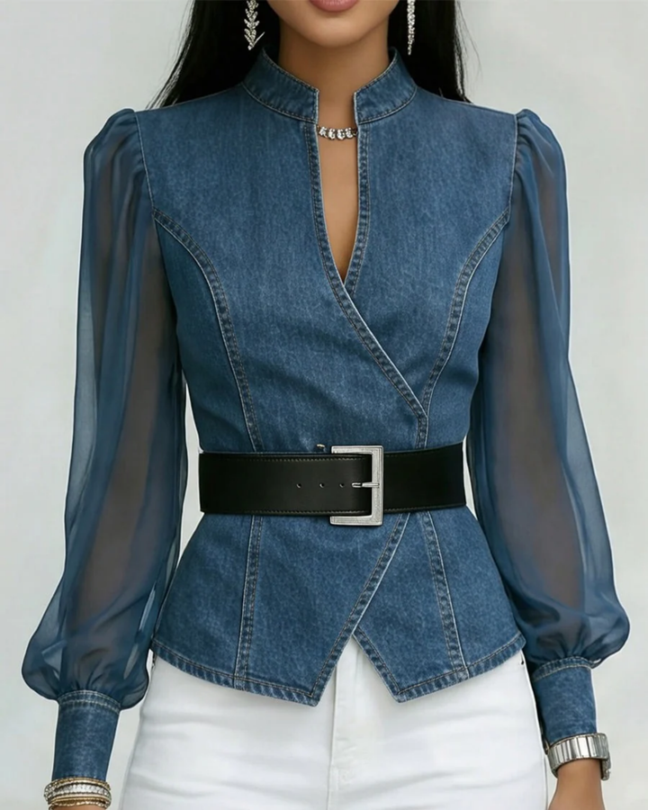 Vessa | Top en denim avec manches en mousseline légère