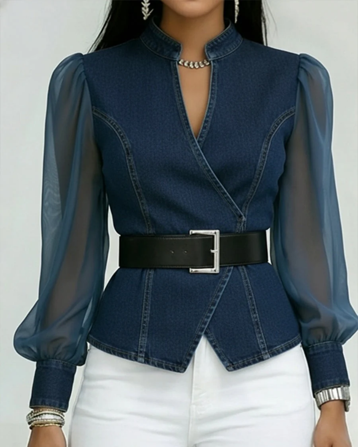 Vessa | Top en denim avec manches en mousseline légère