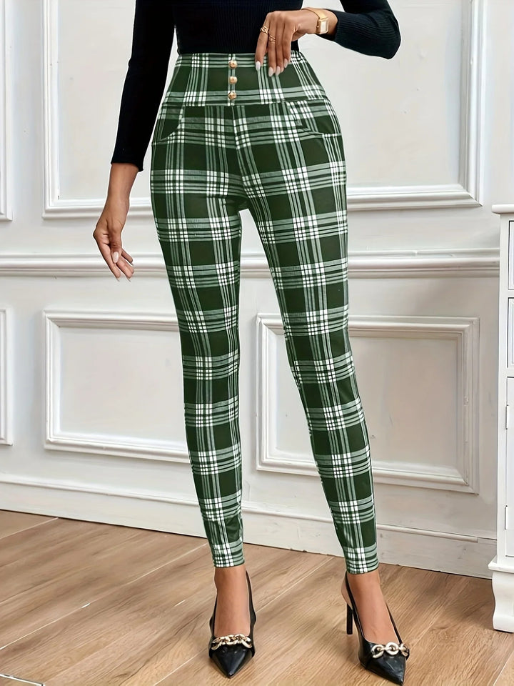 Pantalon Legging Taille Haute À Carreaux