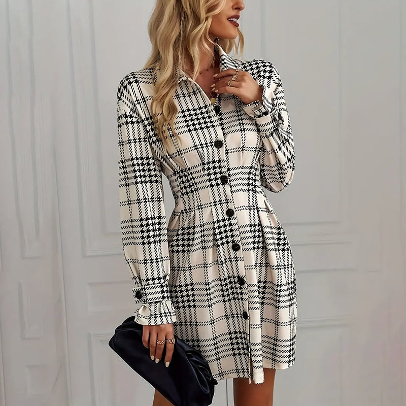 Robe-Chemise À Carreaux Avec Manches Longues