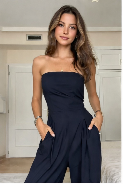 Rygfri og skulderfri jumpsuit